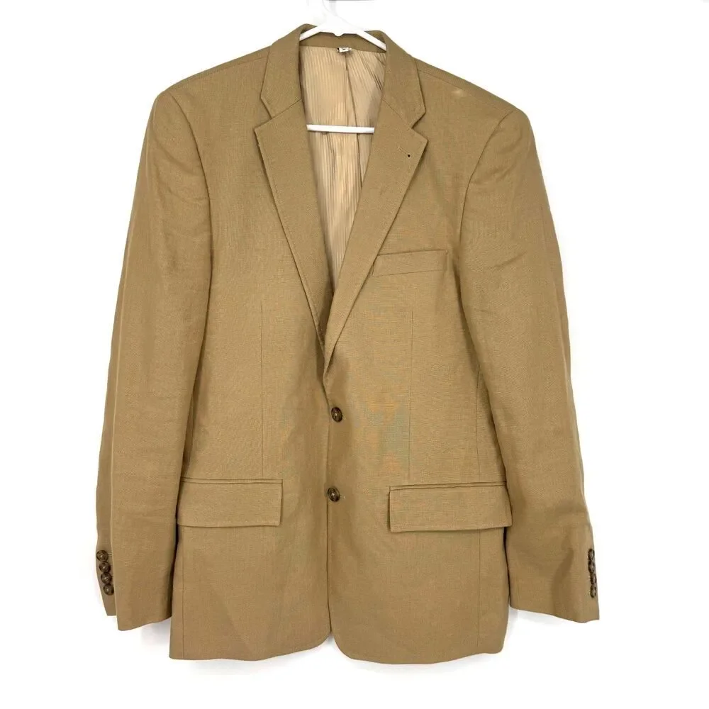 Baird McNutt Murano Blazer Mens Medium Tan Linen 2 Button Jacket Preppy Light